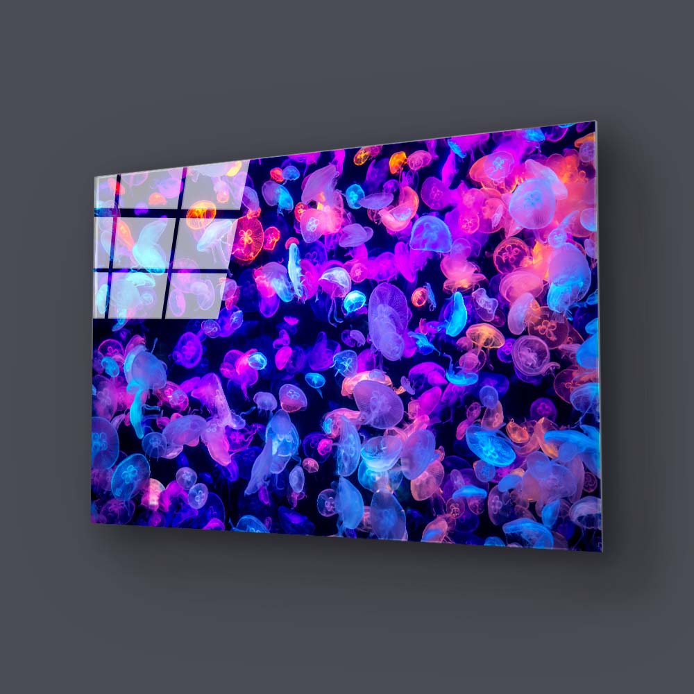 Neon Jellyfish Glass Wall Art