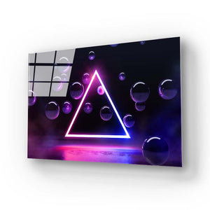 Neon Triangle with Floating Bubbles Glass Wall Art