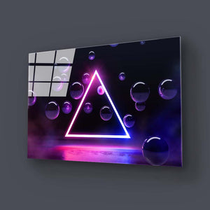 Neon Triangle with Floating Bubbles Glass Wall Art