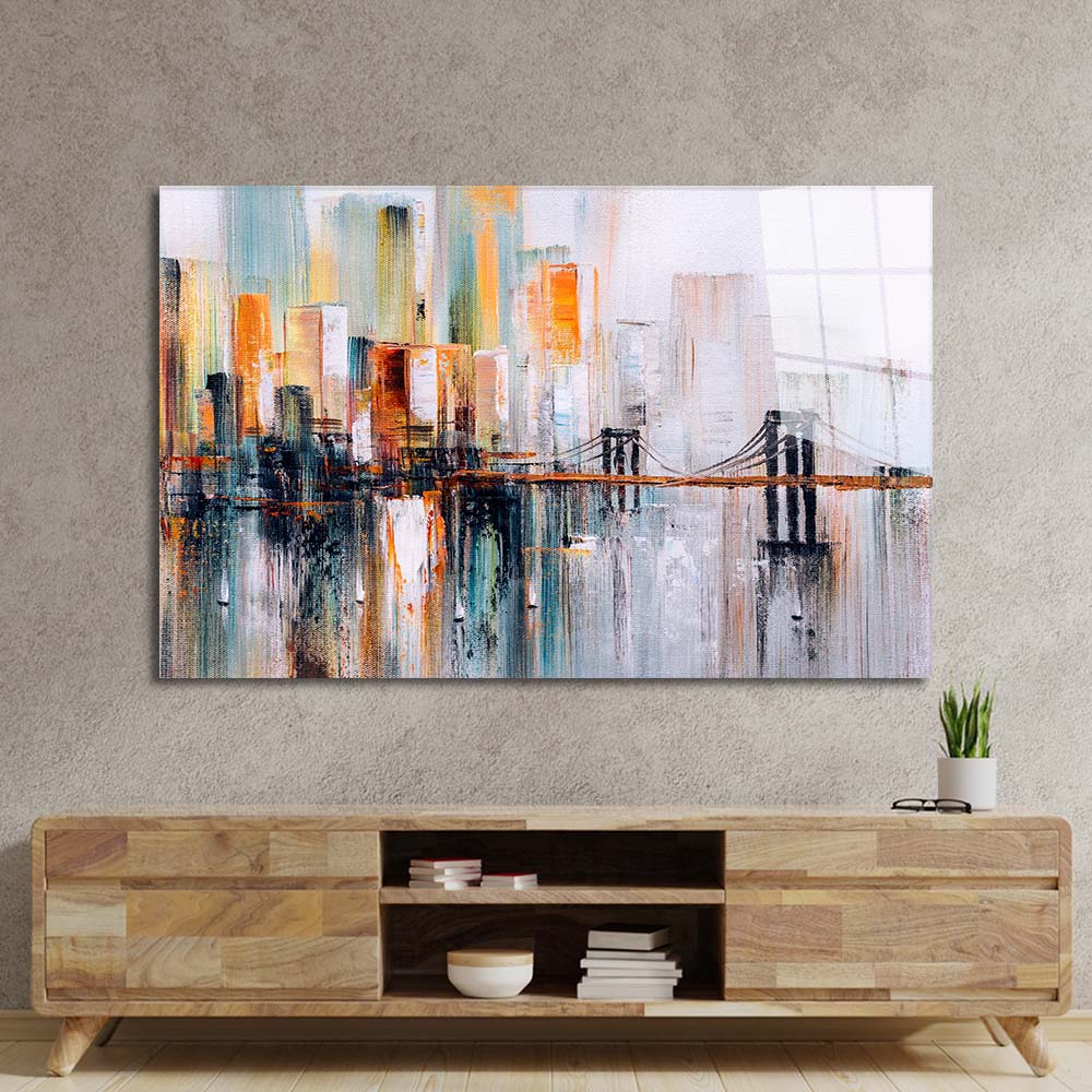 New York Bridge Impressionism Glass Wall Art