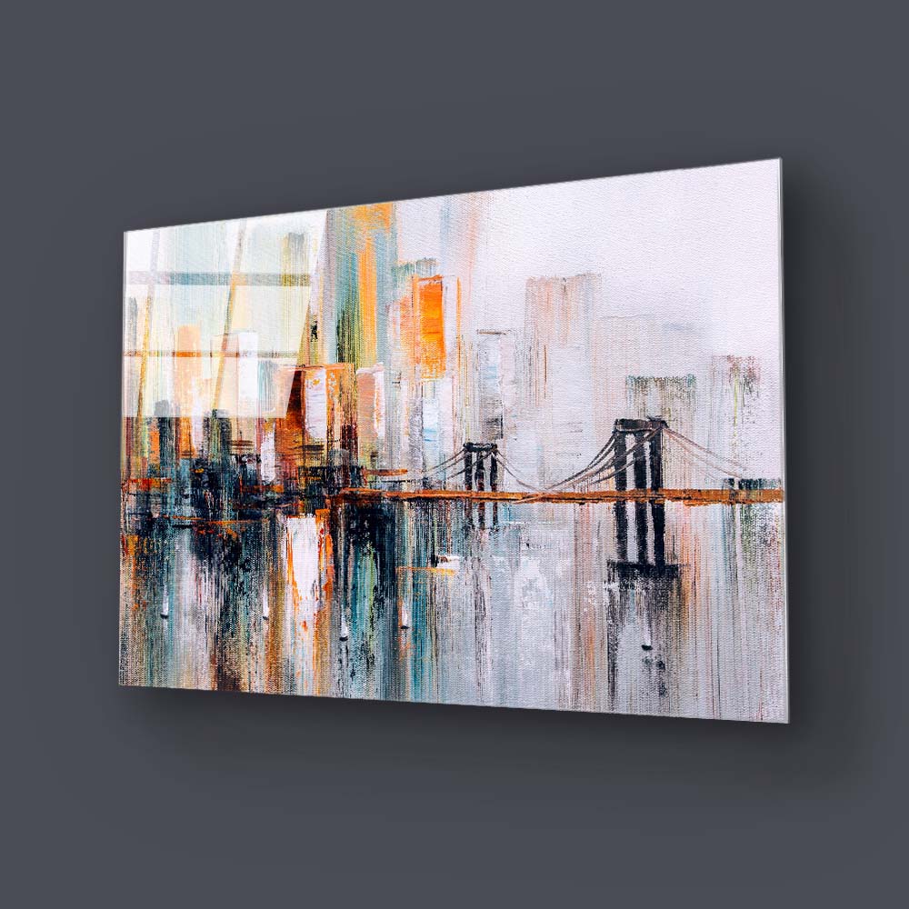 New York Bridge Impressionism Glass Wall Art