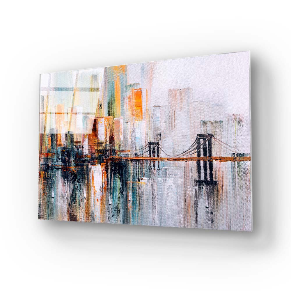 New York Bridge Impressionism Glass Wall Art