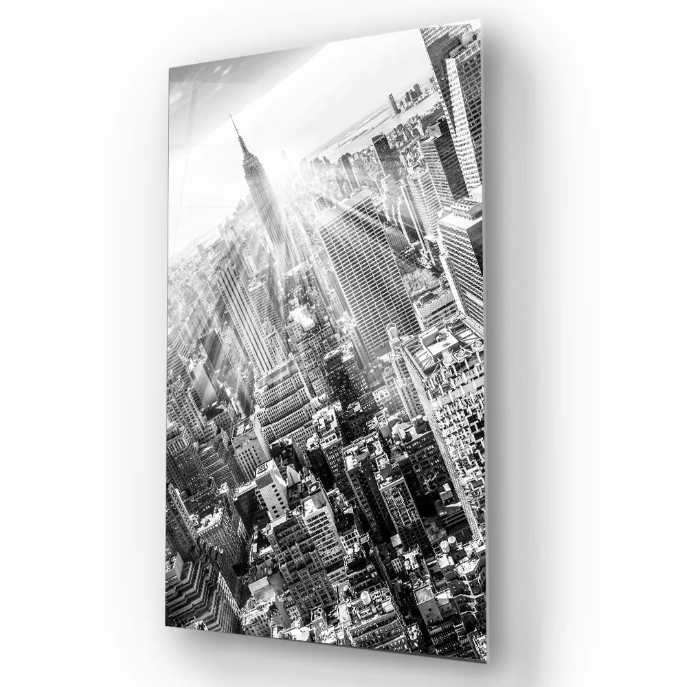 New York City, Manhattan in Black and White Glass Wall Art