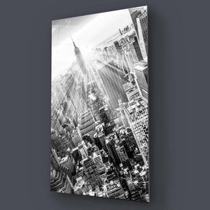 New York City, Manhattan in Black and White Glass Wall Art