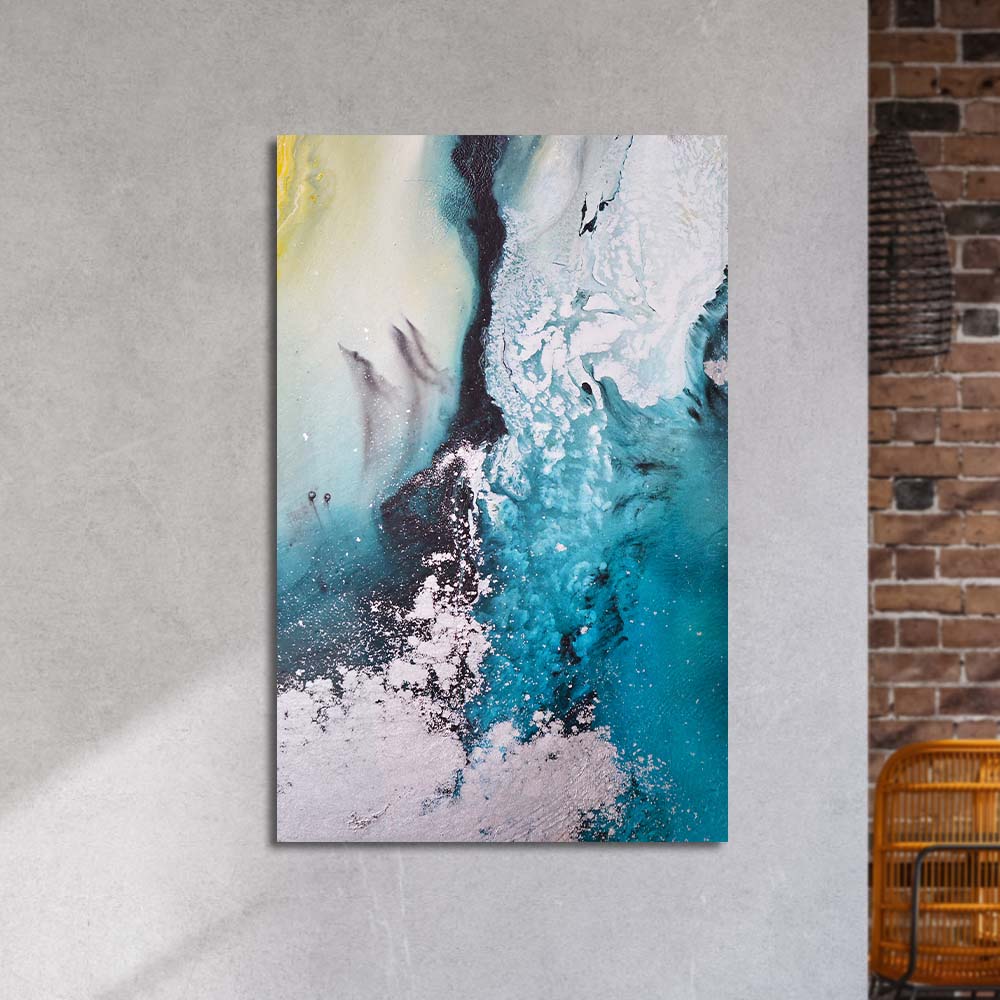 Ocean Seascape with Yellow Accents Glass Wall Art