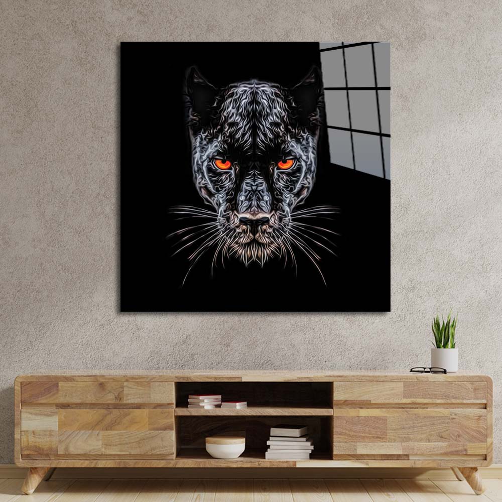 Orange Eyes Panther Glass Wall Art