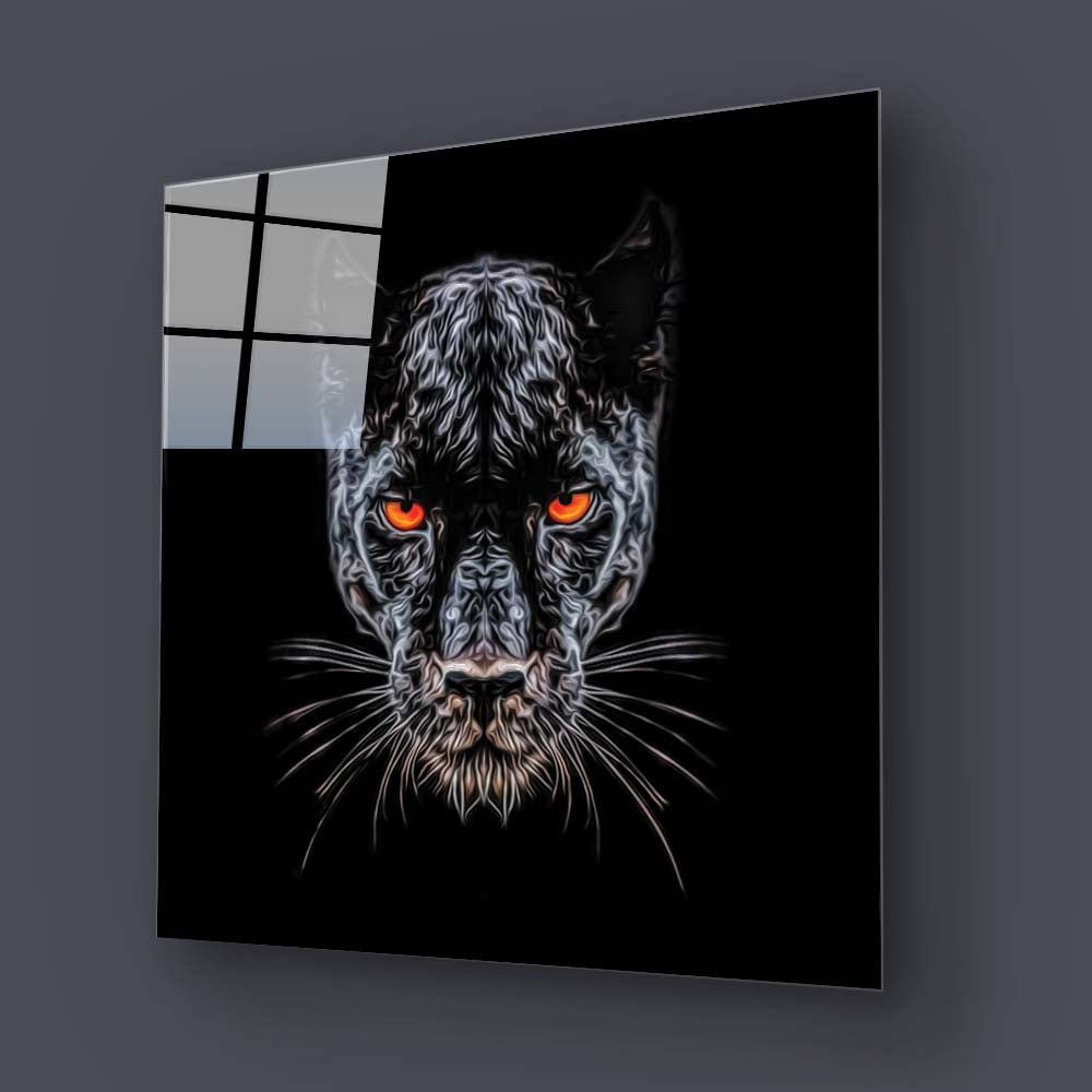 Orange Eyes Panther Glass Wall Art