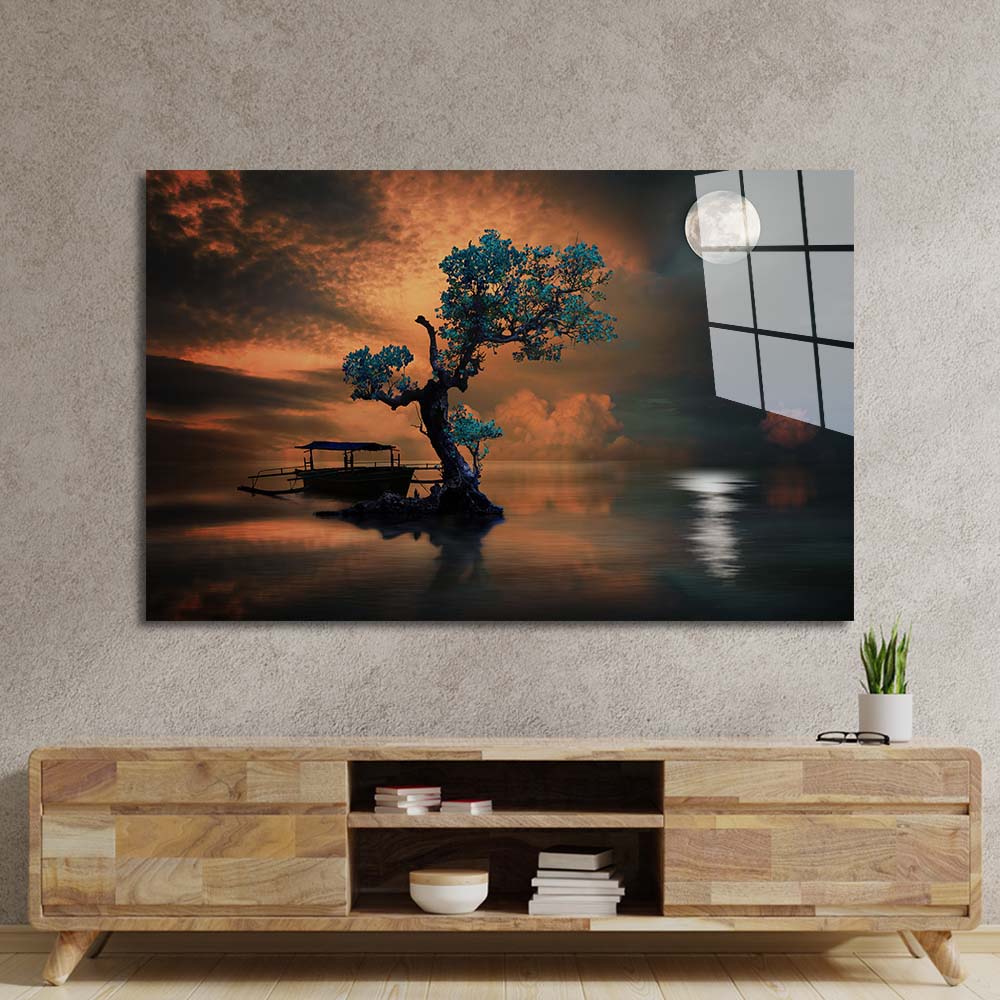 Orange Moon Glass Wall Art