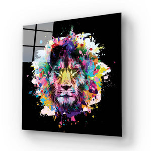 Paint Splash Lion Glass Wall Art