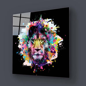 Paint Splash Lion Glass Wall Art