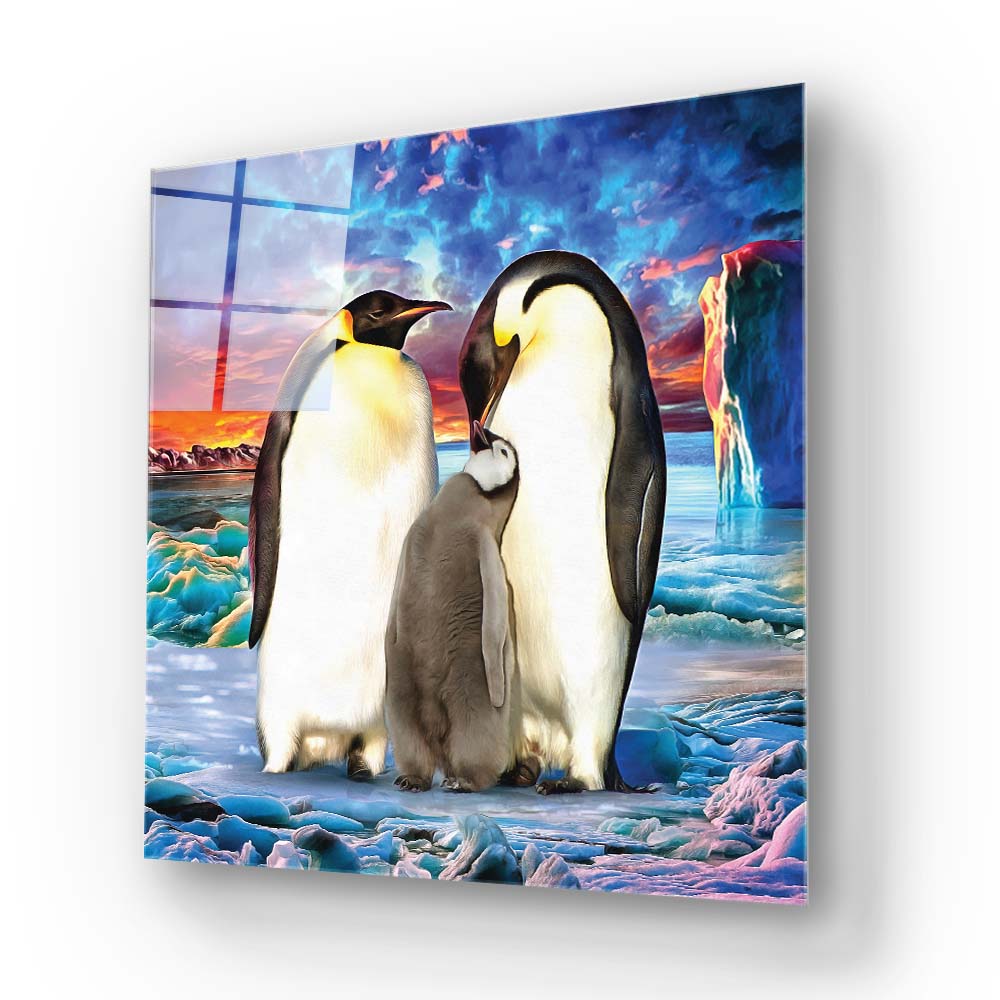 Penguin Family Glass Wall Art