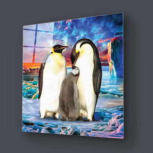 Penguin Family Glass Wall Art