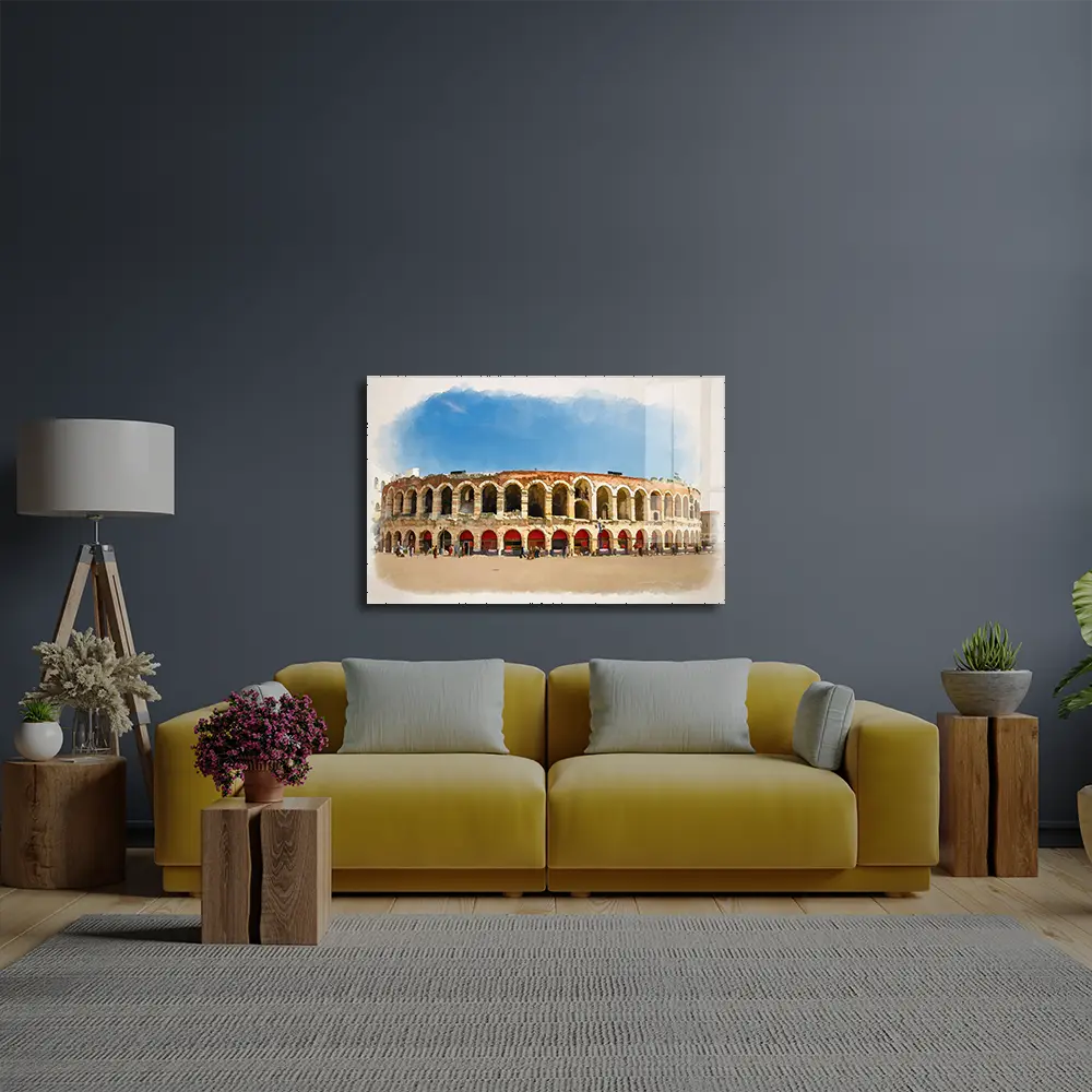 Piazza Bra Square Roman Amphitheatre Arena Sunny Day Glass Wall Art