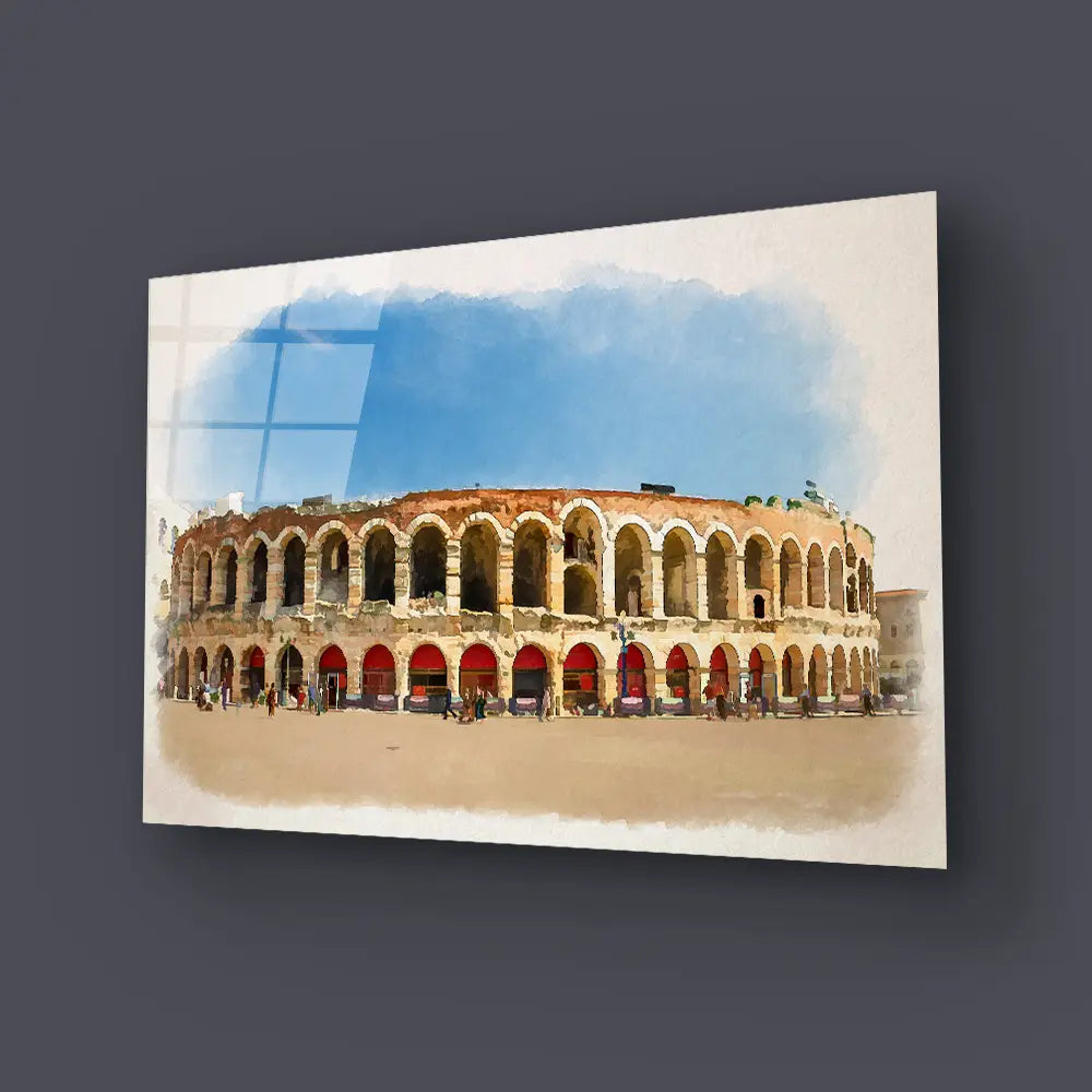 Piazza Bra Square Roman Amphitheatre Arena Sunny Day Glass Wall Art
