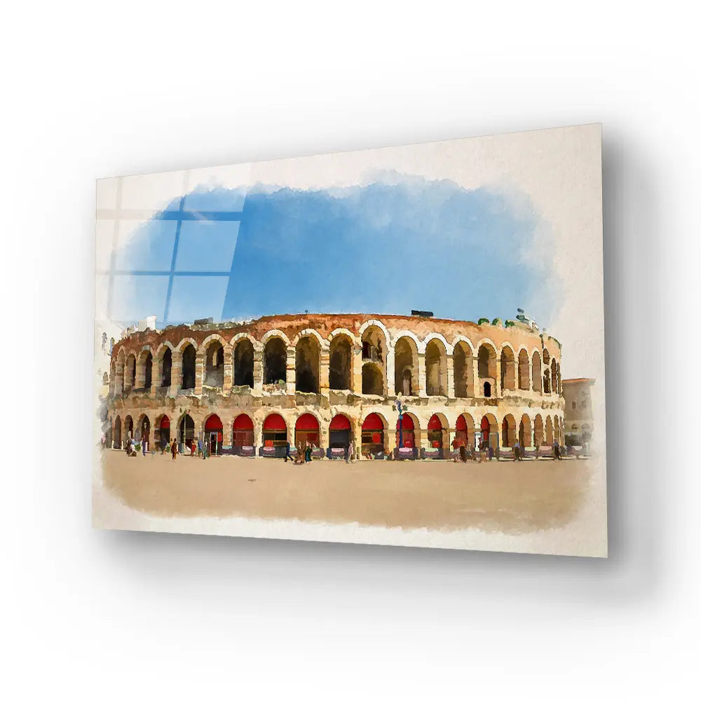 Piazza Bra Square Roman Amphitheatre Arena Sunny Day Glass Wall Art