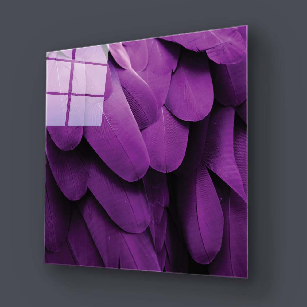 Purple Macaw Feathers Macro Photograph Glass Wall Art
