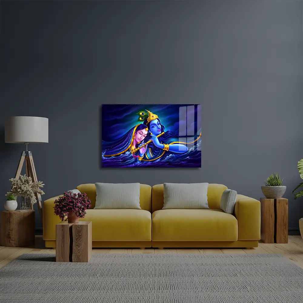 Radha Krishna Symbol Devine Love Glass Wall Art