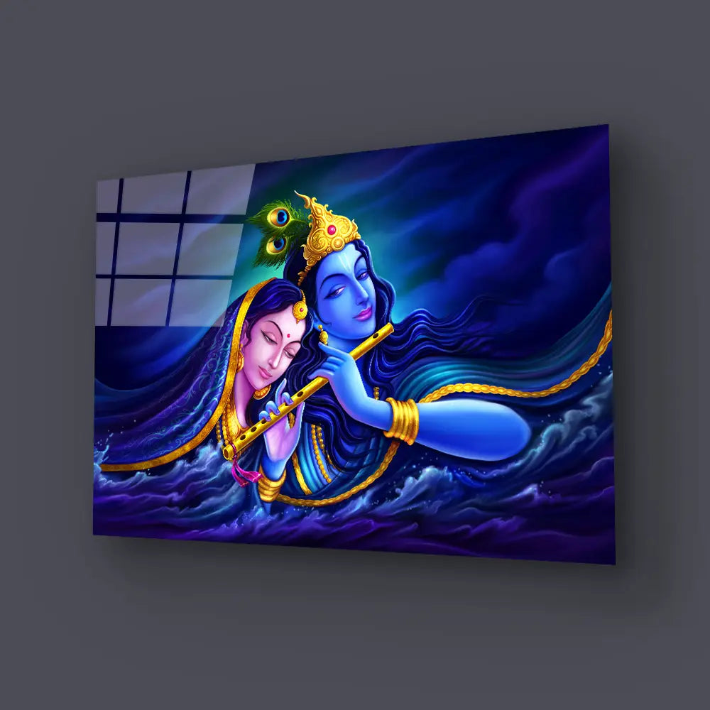 Radha Krishna Symbol Devine Love Glass Wall Art