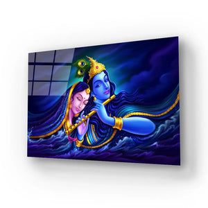 Radha Krishna Symbol Devine Love Glass Wall Art