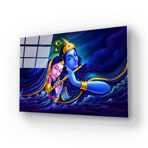 Radha Krishna Symbol Divine Love Glass Wall Art