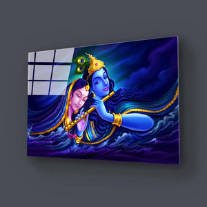Radha Krishna Symbol Divine Love Glass Wall Art