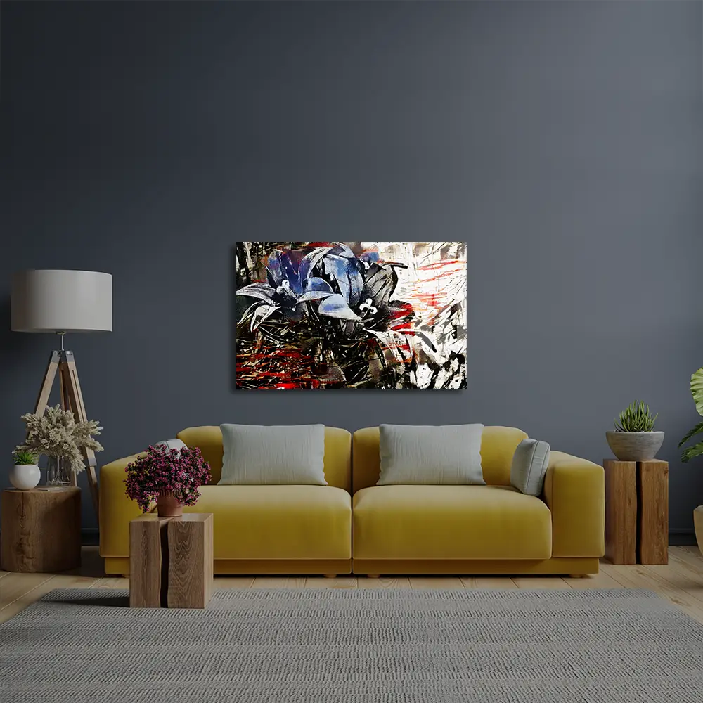 Red Black Abstract Flowers Bouquets Pollock Glass Wall Art