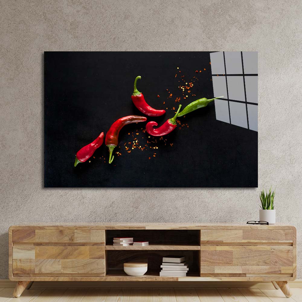 Red Chillies Glass Wall Art