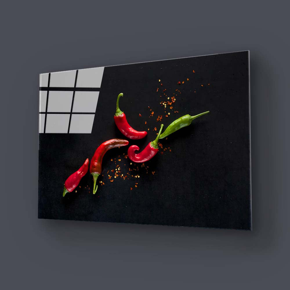 Red Chillies Glass Wall Art