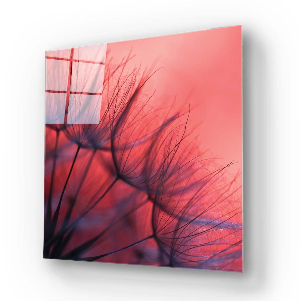 Red Dandelion Glass Wall Art