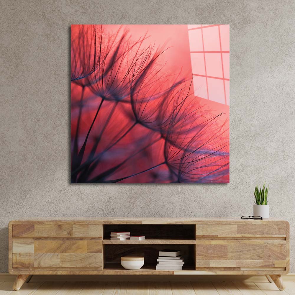 Red Dandelion Glass Wall Art