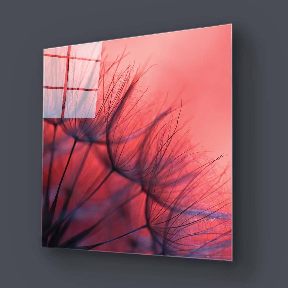 Red Dandelion Glass Wall Art