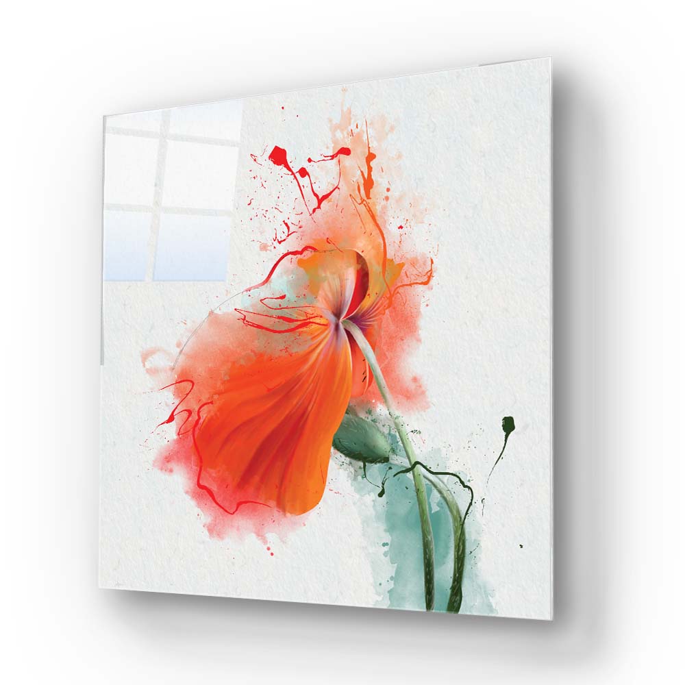 Red Flower Painting Glass Wall Art