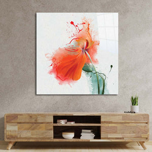 Red Flower Painting Glass Wall Art
