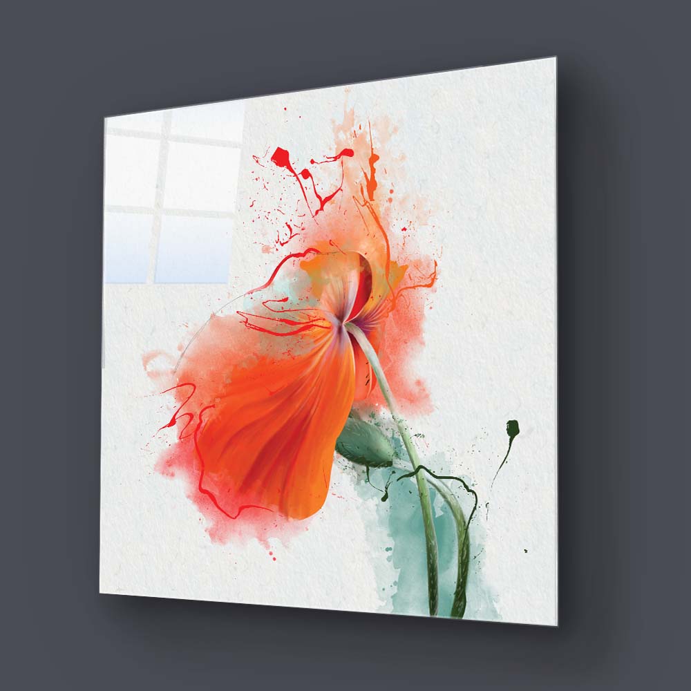 Red Flower Painting Glass Wall Art