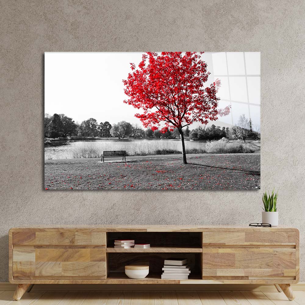 Red Maple Tree Glass Wall Art
