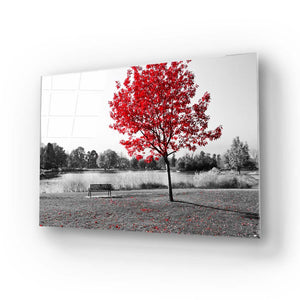 Red Maple Tree Glass Wall Art