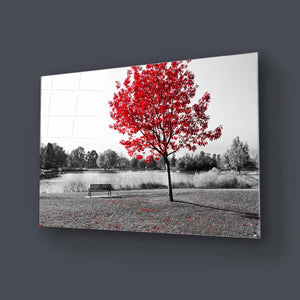 Red Maple Tree Glass Wall Art