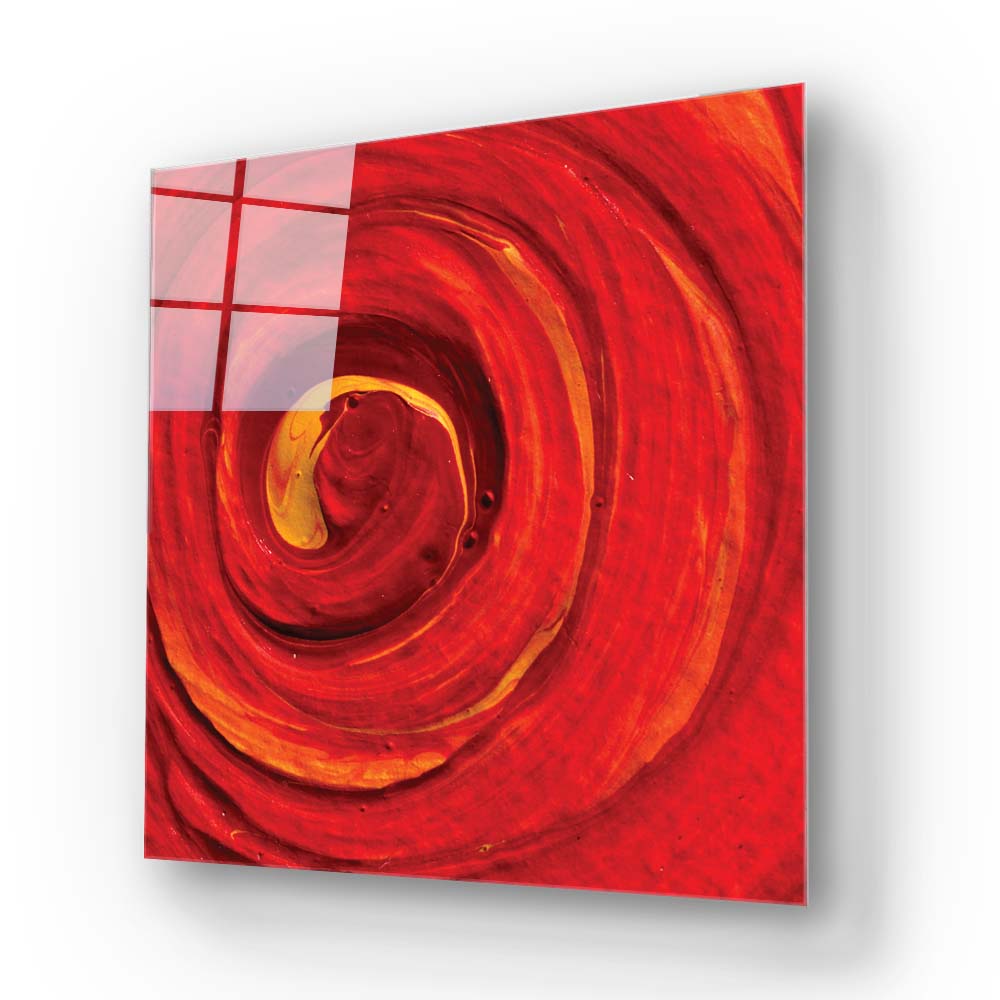 Red Paint Spiral Glass Wall Art