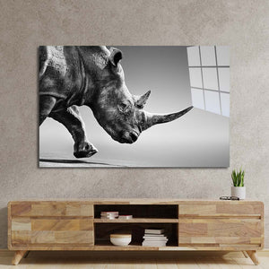 Rhino Black & White Photo Glass Wall Art