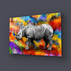 Rhinoceros Colorful Glass Wall Art
