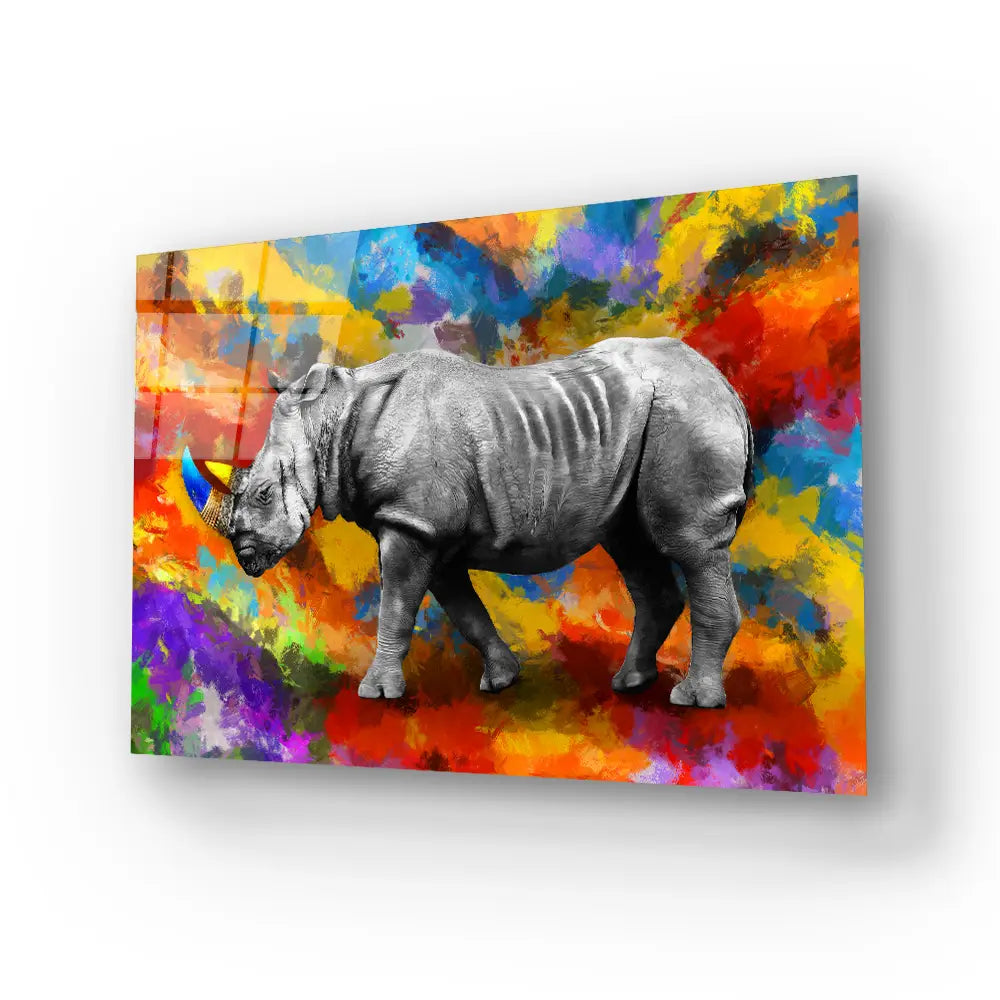 Rhinoceros Colorful Glass Wall Art