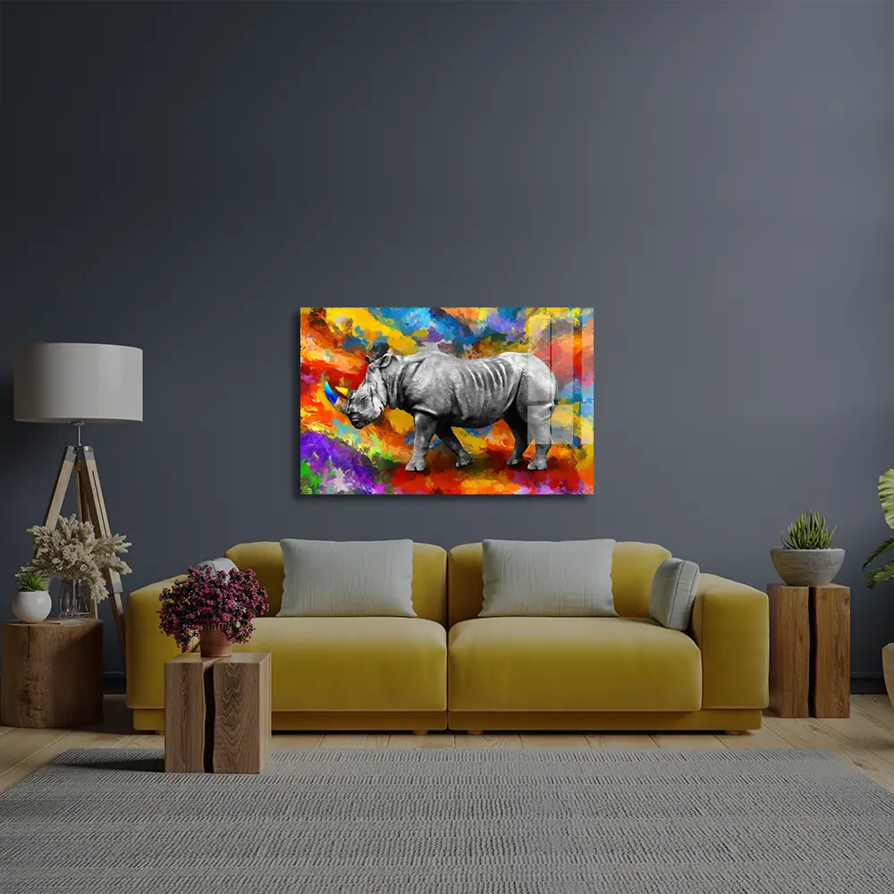 Rhinoceros Colorful Glass Wall Art