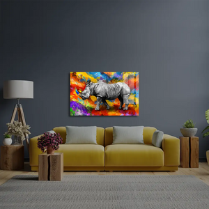 Rhinoceros Colorful Glass Wall Art