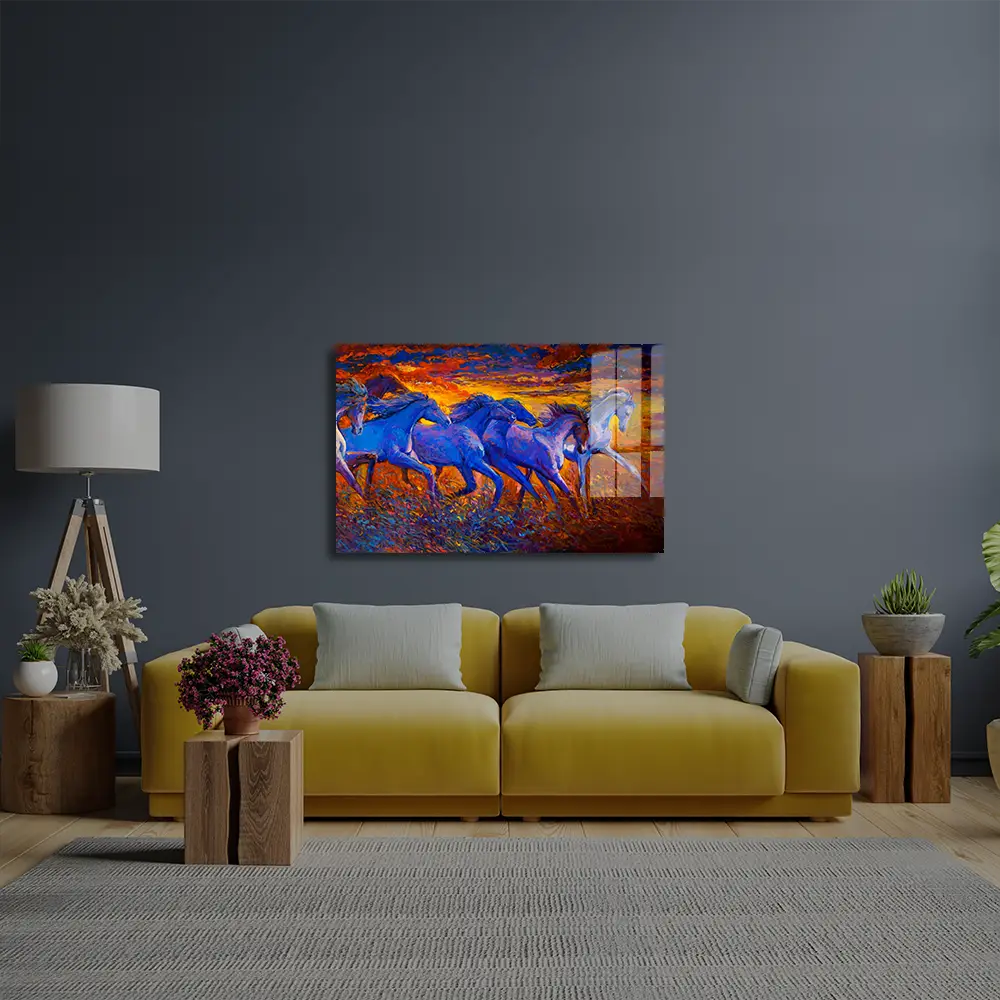 Running Horses Glass Wall Art