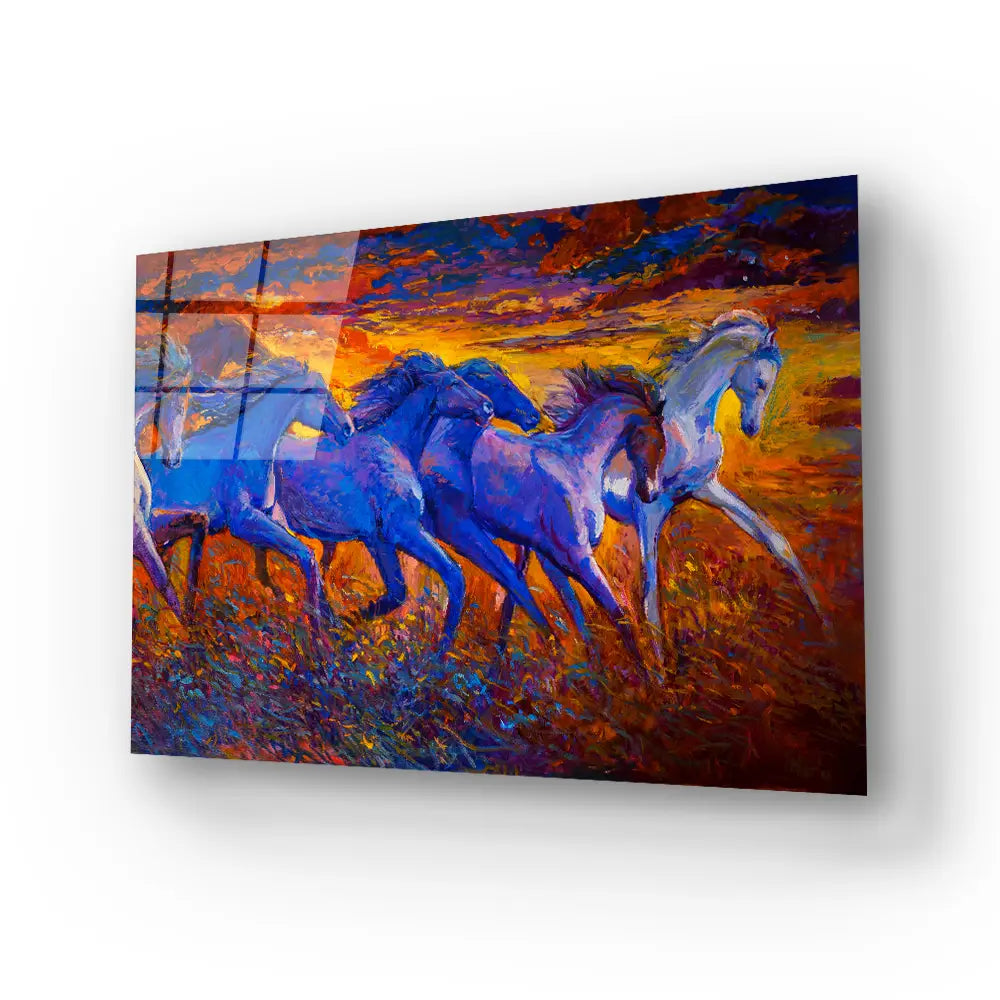 Running Horses Glass Wall Art