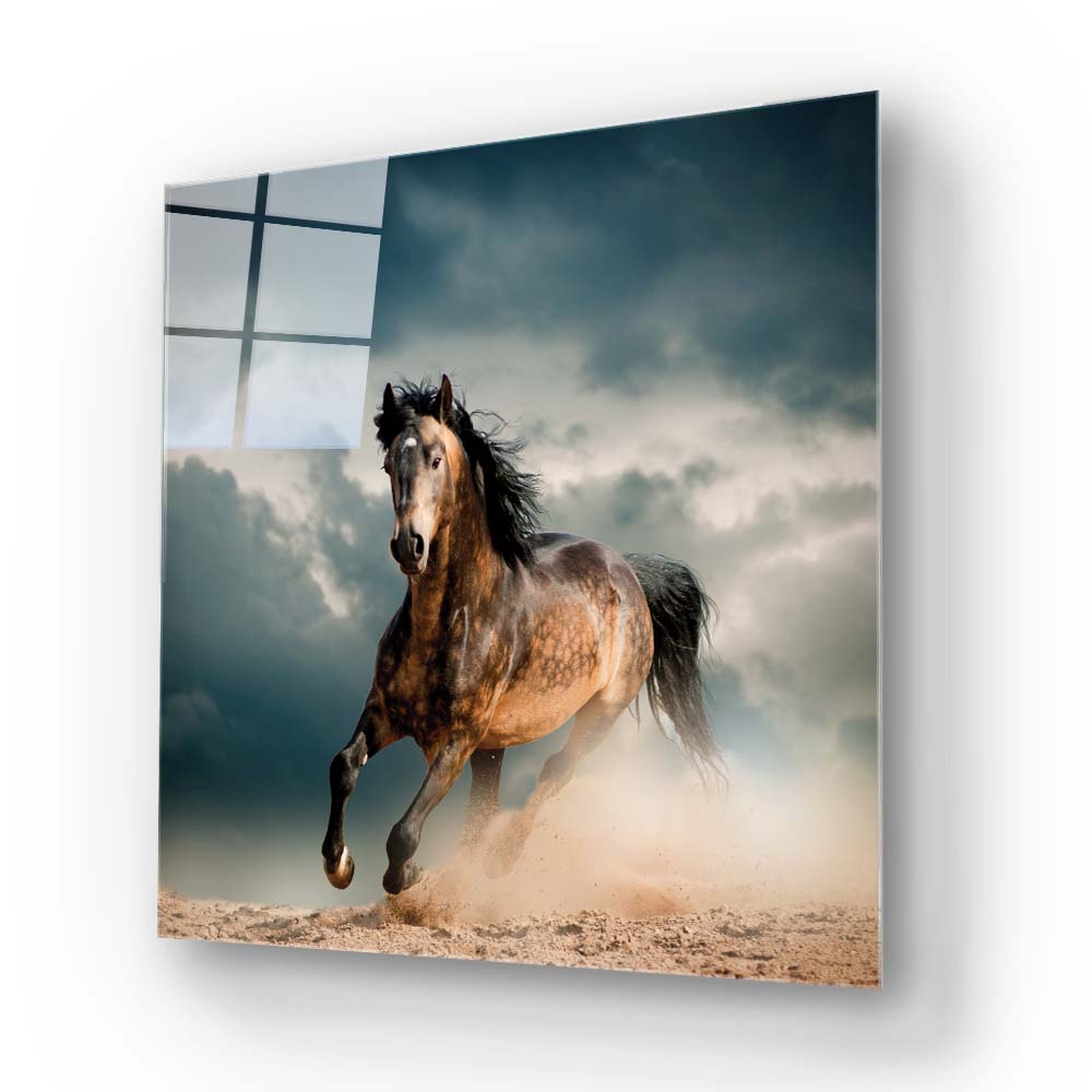 Running Horse Glass Wall Art