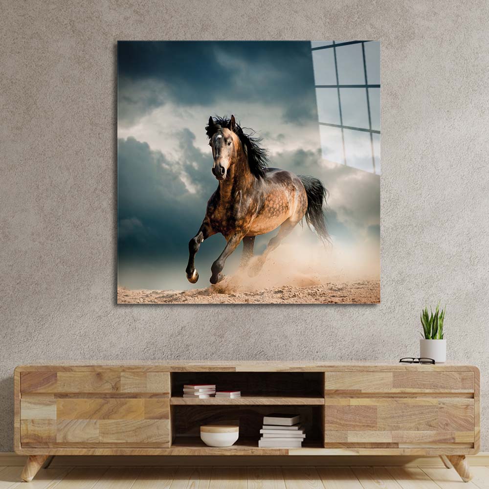 Running Horse Glass Wall Art
