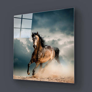 Running Horse Glass Wall Art