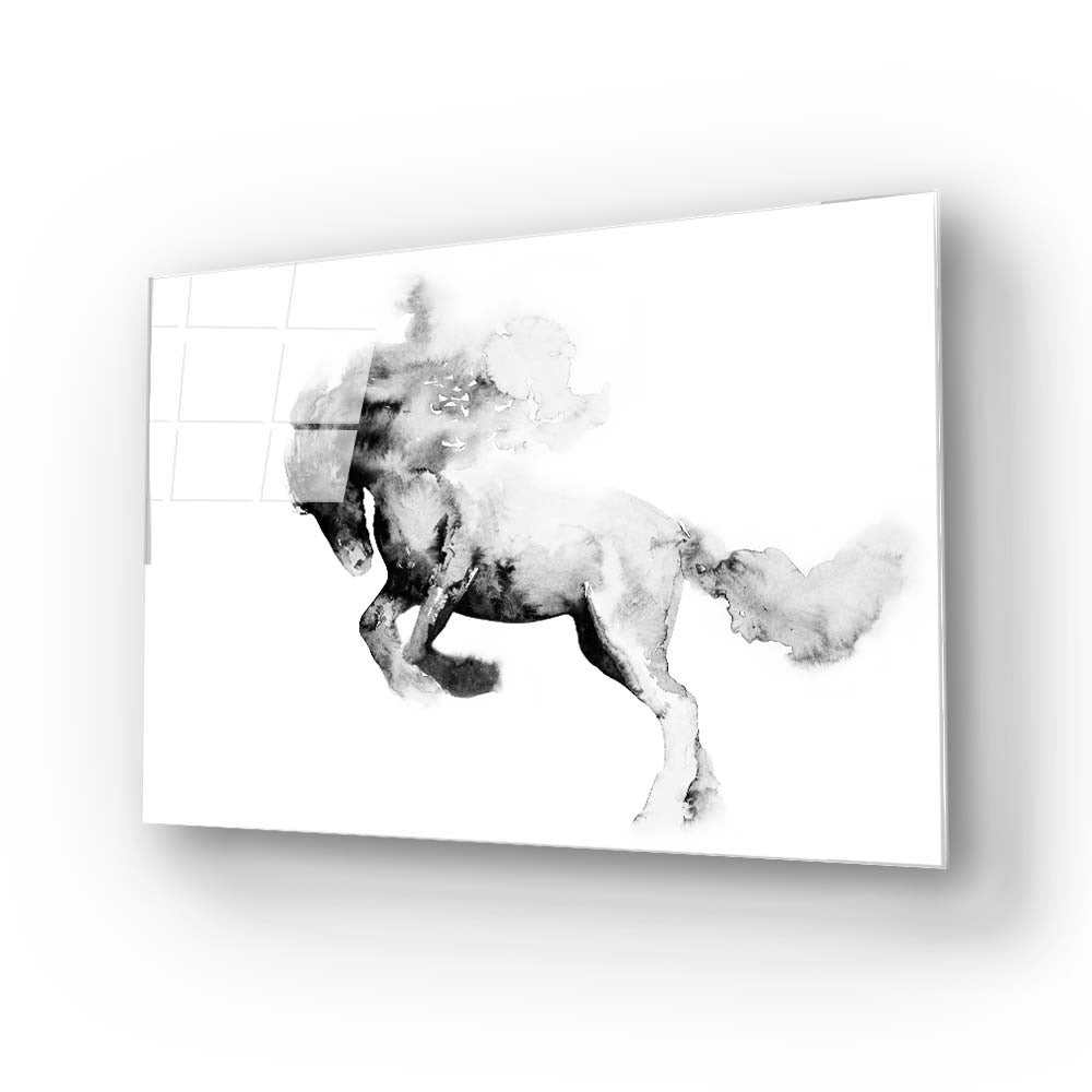 Running Horse in Black Ink Glass Wall Art