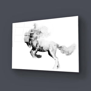 Running Horse in Black Ink Glass Wall Art